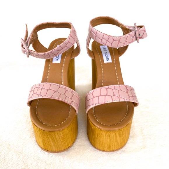 Steve Madden Pink Croc-Embossed Wedges - Picture 3 of 6